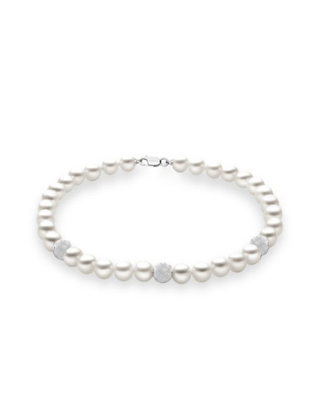 Bracciale Perle di Acquadolce e sfere diamantate Comete Gioielli - Gioielleria Usai