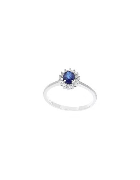 Anello Oro Bianco con Zaffiro Blu e Diamanti – Acquista Online
