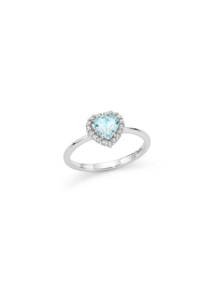 Anello Cuore Oro Bianco con Acquamarina e Diamanti – Acquista Online
