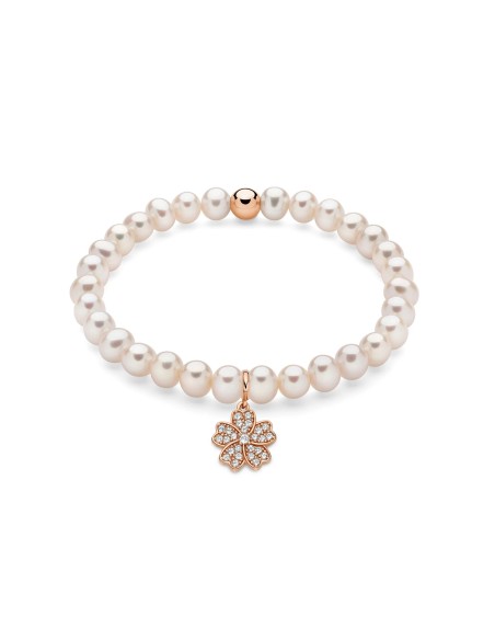 Bracciale Elastico Perle Vere Oriente con Pendente Fiore – Acquista Online