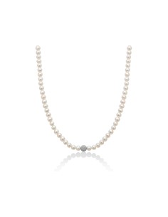 Collana di Perle Vere Oriente con Sfera in Oro Bianco Diamantata