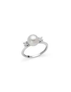 Anello in Oro Bianco con Perla Vera Oriente e Diamanti – Acquista online