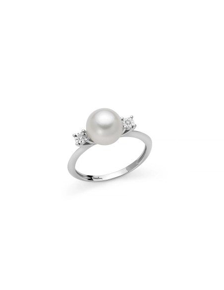 Anello in Oro Bianco con Perla Vera Oriente e Diamanti – Acquista online