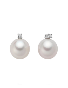Orecchini in Oro Bianco con Perle Vere Oriente e Diamanti - Acquista online