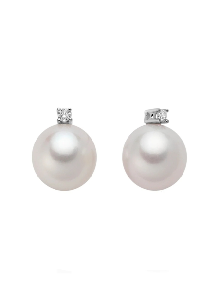 Orecchini in Oro Bianco con Perle Vere Oriente e Diamanti - Acquista online