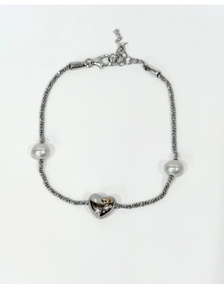 Bracciale Miluna in Argento e Dettaglio in Oro Rosa con Perle