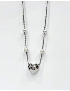 Collana Miluna Argento con Perle e Cuore Oro Rosa