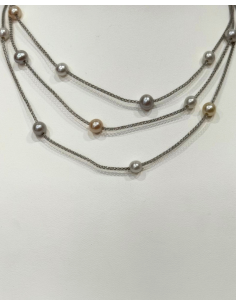 Collana Miluna Argento a Tre Fili con Perle Oriente