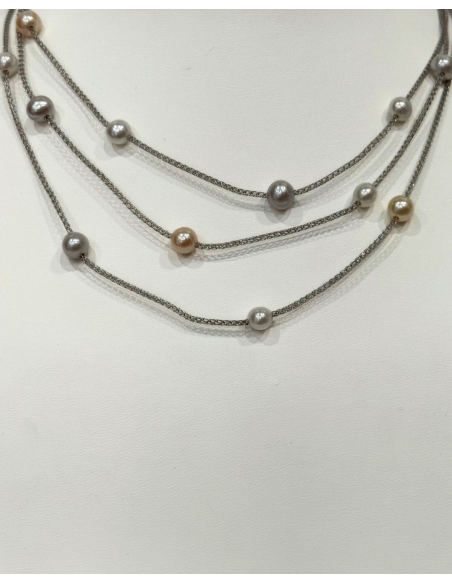 Collana Miluna Argento a Tre Fili con Perle Oriente