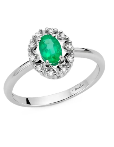 Anello Miluna Oro Bianco con Smeraldo 6x4 mm e 10 Diamanti – LID3942