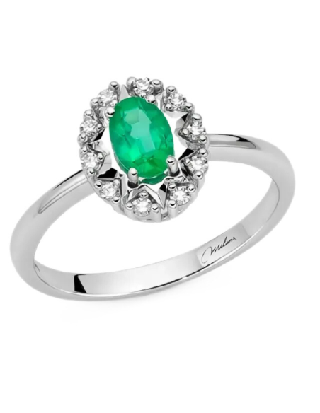 Anello Miluna Oro Bianco con Smeraldo 6x4 mm e 10 Diamanti – LID3942