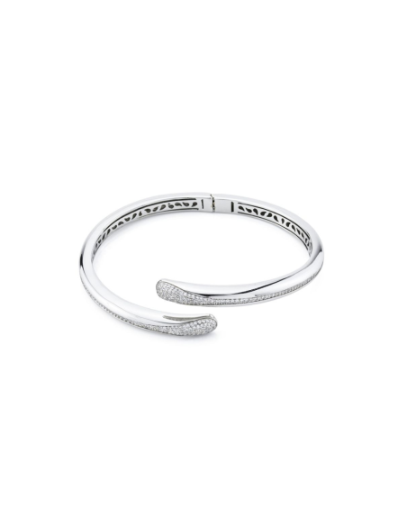 Bracciale contrarié in Bronzo Rodiato con Doppia Goccia Zirconata – KBR026