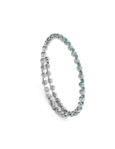 Bracciale Rodiato con Boules e Cristalli Azzurri – Collezione Luminosa