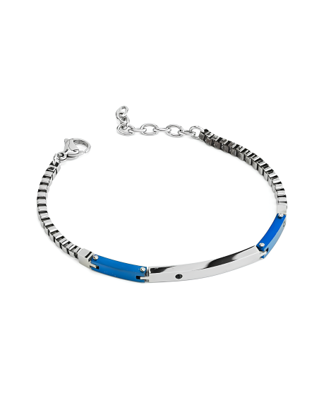 Bracciale Uomo Acciaio Maglia Cubica Blu Metallizzato – Collezione MAN