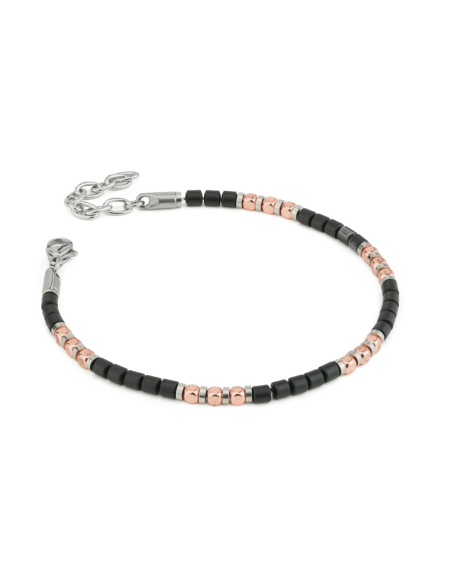 Bracciale Uomo Agata Nera ed Ematite Rosa – Acciaio 316L