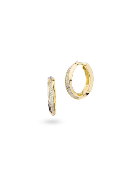 Orecchini Donna a cerchio placcati oro giallo con pavé di zirconi