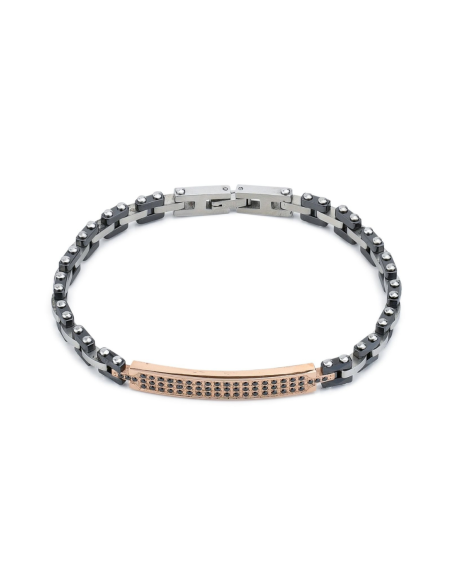 Bracciale Uomo PVD Nero e Oro Rosa con Zirconi – Collezione MAN