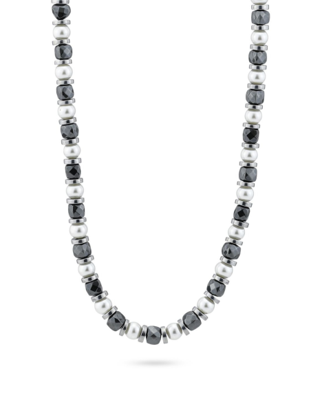 Collana uomo in acciaio con onice e perle sintetiche – Collezione MAN