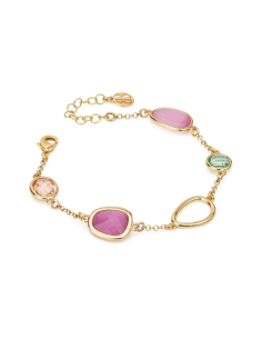Bracciale Donna Placcato Oro Giallo con Cristalli Rosa, Peach e Verde Acqua – Collezione Crisette