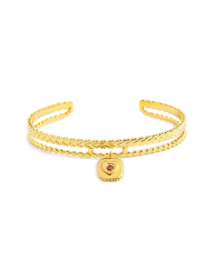 Bracciale Donna Marlù 18BR177G rigido PVD oro con cuore in zirconia rossa – Collezione Time To