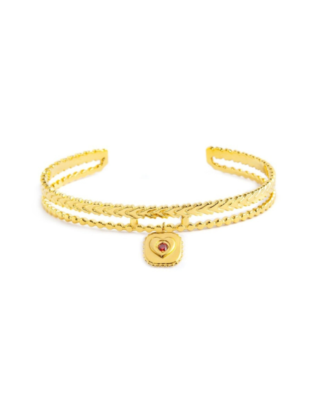 Bracciale Donna Marlù 18BR177G rigido PVD oro con cuore in zirconia rossa – Collezione Time To