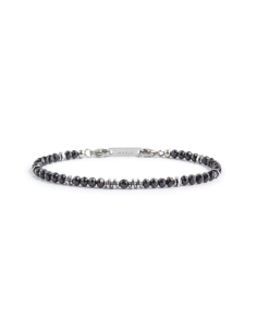 Bracciale in acciaio 1BR0061-N in agata nera ed ematite regolabile- Collezione Sparkles