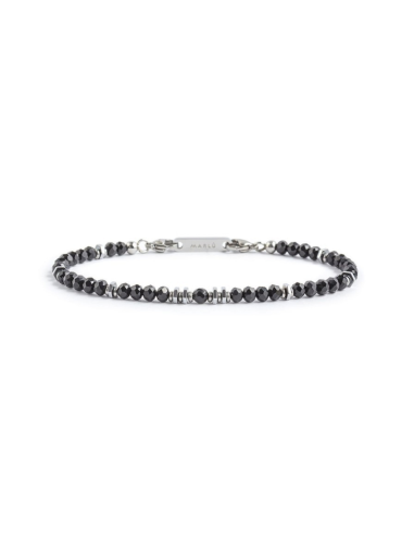 Bracciale in acciaio 1BR0061-N in agata nera ed ematite regolabile- Collezione Sparkles