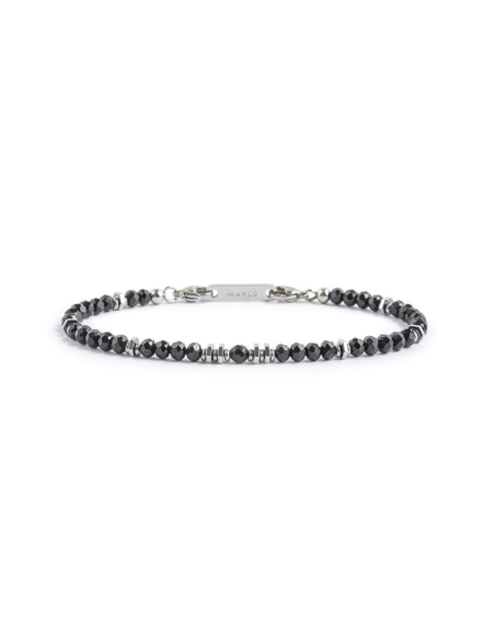 Bracciale in acciaio 1BR0061-N in agata nera ed ematite regolabile- Collezione Sparkles