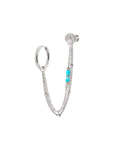 Mono Orecchino Multindosso Donna con Conchiglia, Perla e Perline Turchesi – Collezione Time To