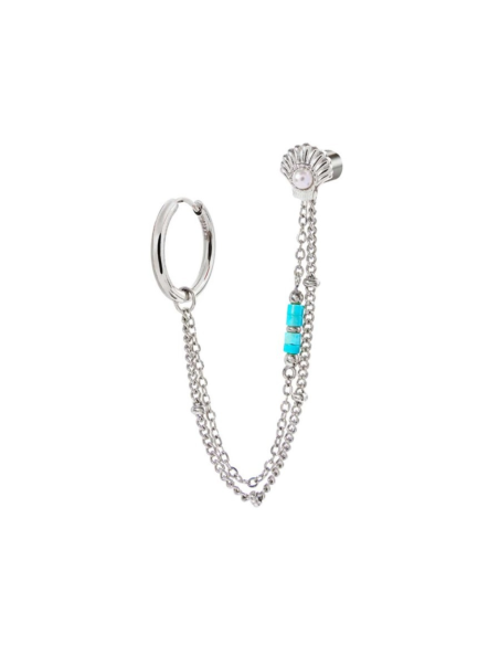 Mono Orecchino Multindosso Donna con Conchiglia, Perla e Perline Turchesi – Collezione Time To