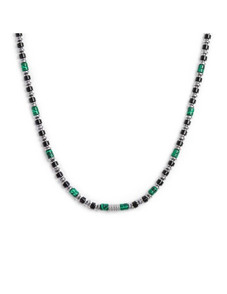 Collana uomo Marlù in acciaio con malachite e onice – Acquista online