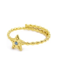 Anello Stella Zircone Azzurro Marlù PVD Oro Regolabile – 18AN111G
