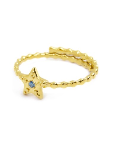 Anello Stella Zircone Azzurro Marlù PVD Oro Regolabile – 18AN111G