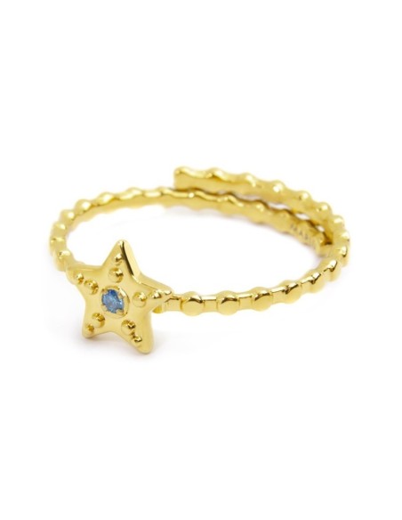 Anello Stella Zircone Azzurro Marlù PVD Oro Regolabile – 18AN111G