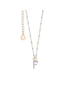 Girocollo Lettera F Argento 925‰ Rosé con Zirconi e Smalto Azzurro | GLA178