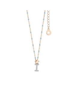 Girocollo Lettera I Argento 925‰ Rosé con Zirconi e Smalto Azzurro | GLA181
