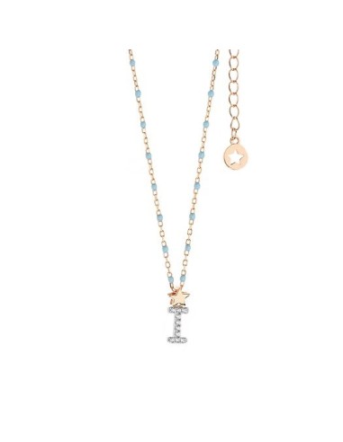 Girocollo Lettera I Argento 925‰ Rosé con Zirconi e Smalto Azzurro | GLA181