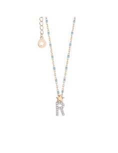 Girocollo Lettera R Argento 925‰ Rosé con Zirconi e Smalto Azzurro | GLA190