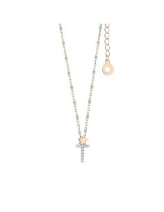 Girocollo Lettera T Argento 925‰ Rosé con Zirconi e Smalto Azzurro | GLA192