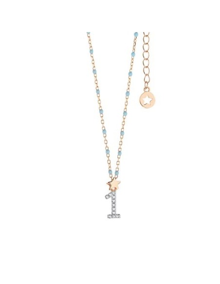 Girocollo Numero 1 Argento 925‰ Rosé con Zirconi e Smalto Azzurro | GLA199