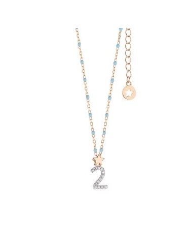 Girocollo Numero 2 Argento 925‰ Rosé con Zirconi e Smalto Azzurro | GLA200