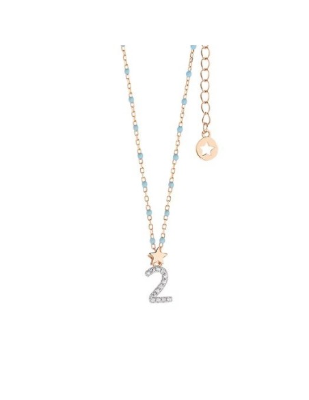 Girocollo Numero 2 Argento 925‰ Rosé con Zirconi e Smalto Azzurro | GLA200