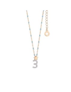 Girocollo Numero 3 Argento 925‰ Rosé con Zirconi e Smalto Azzurro | GLA201