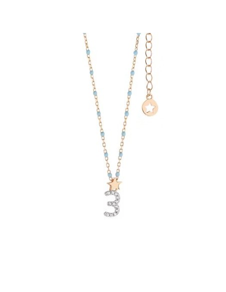 Girocollo Numero 3 Argento 925‰ Rosé con Zirconi e Smalto Azzurro | GLA201