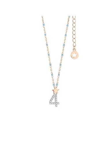 Girocollo Numero 4 Argento 925‰ Rosé con Zirconi e Smalto Azzurro | GLA202