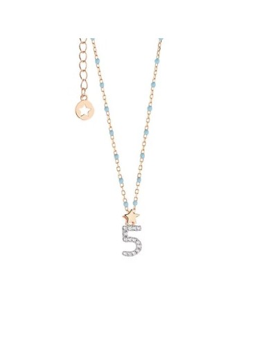 Girocollo Numero 5 Argento 925‰ Rosé con Zirconi e Smalto Azzurro | GLA203
