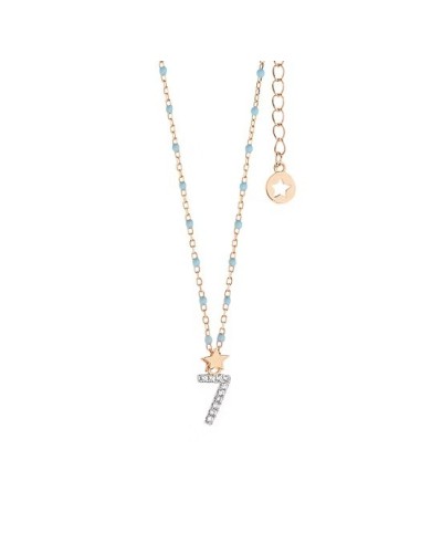 Girocollo Numero 7 Argento 925‰ Rosé con Zirconi e Smalto Azzurro | GLA205