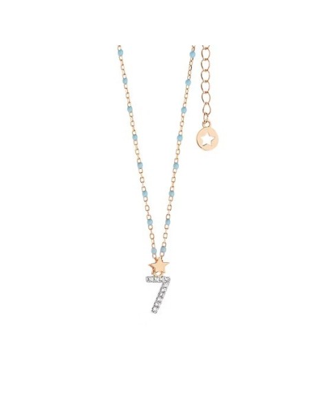 Girocollo Numero 7 Argento 925‰ Rosé con Zirconi e Smalto Azzurro | GLA205