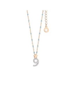 Girocollo Numero 9 Argento 925‰ Rosé con Zirconi e Smalto Azzurro | GLA207